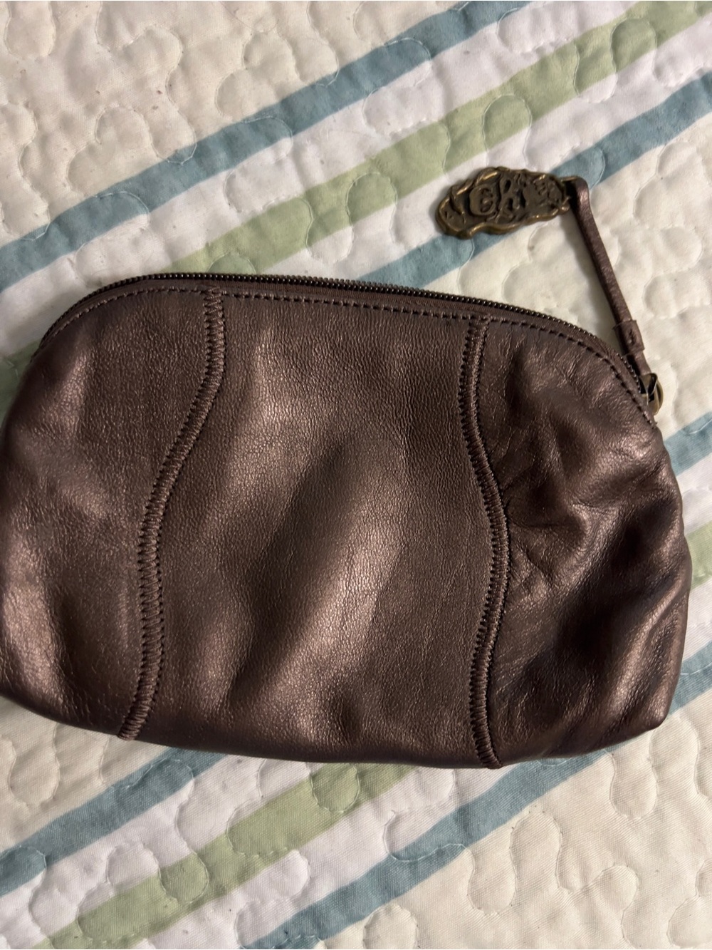 Chi by Carlos Falchi Vintage Leather Mini Pouch in Bronze